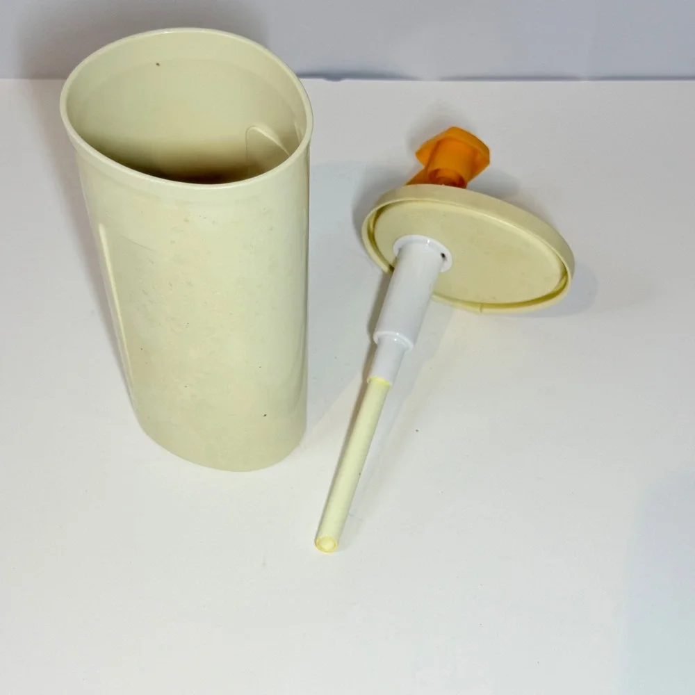 Vintage Tupperware Syrup Honey Dispenser Cream Yellow Pump Lid Retro Kitchenware